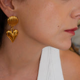 Large Gold Dangling Heart Stud Earrings
