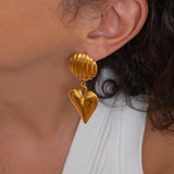 Large Gold Dangling Heart Stud Earrings