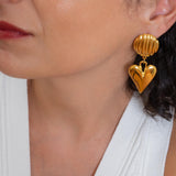Large Gold Dangling Heart Stud Earrings