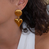 Large Gold Dangling Heart Stud Earrings