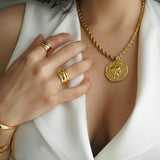 Gold Band Ring with Inner Floral Pattern