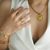 Gold Band Ring with Inner Floral Pattern