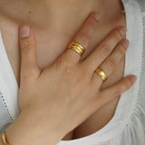 Gold Band Ring with Inner Floral Pattern