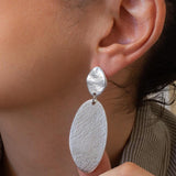 Large Silver OVAL Hammered Earrings