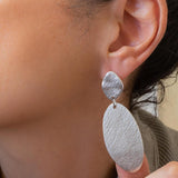 Large Silver OVAL Hammered Earrings