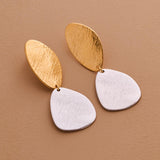 Long Mixed Metals Oval Hammered Earrings