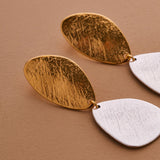 Long Mixed Metals Oval Hammered Earrings