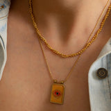 Gold rectangle EYE pendant necklace