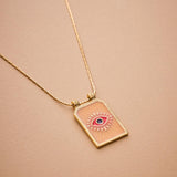 Gold rectangle EYE pendant necklace
