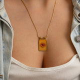 Gold rectangle EYE pendant necklace