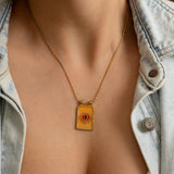Gold rectangle EYE pendant necklace