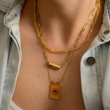Gold rectangle EYE pendant necklace