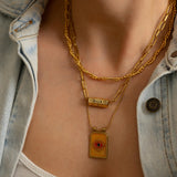 Gold rectangle EYE pendant necklace