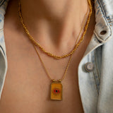 Gold rectangle EYE pendant necklace