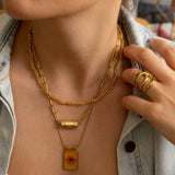 Gold rectangle EYE pendant necklace