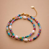 Colorful Agate and Pearl Beaded Necklace