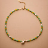 Green & Yellow Jade Beaded Necklace wt Freshwater Pearls