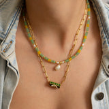 Green & Yellow Jade Beaded Necklace wt Freshwater Pearls