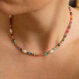Colorful Agate and Pearl Beaded Necklace