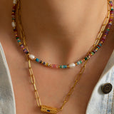 Colorful Agate and Pearl Beaded Necklace