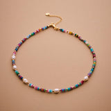 Colorful Agate and Pearl Beaded Necklace