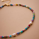 Colorful Agate and Pearl Beaded Necklace