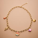 Gold Charm Necklace wt Sunset Pendant