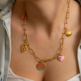 Gold Charm Necklace wt Sunset Pendant