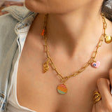 Gold Charm Necklace wt Sunset Pendant