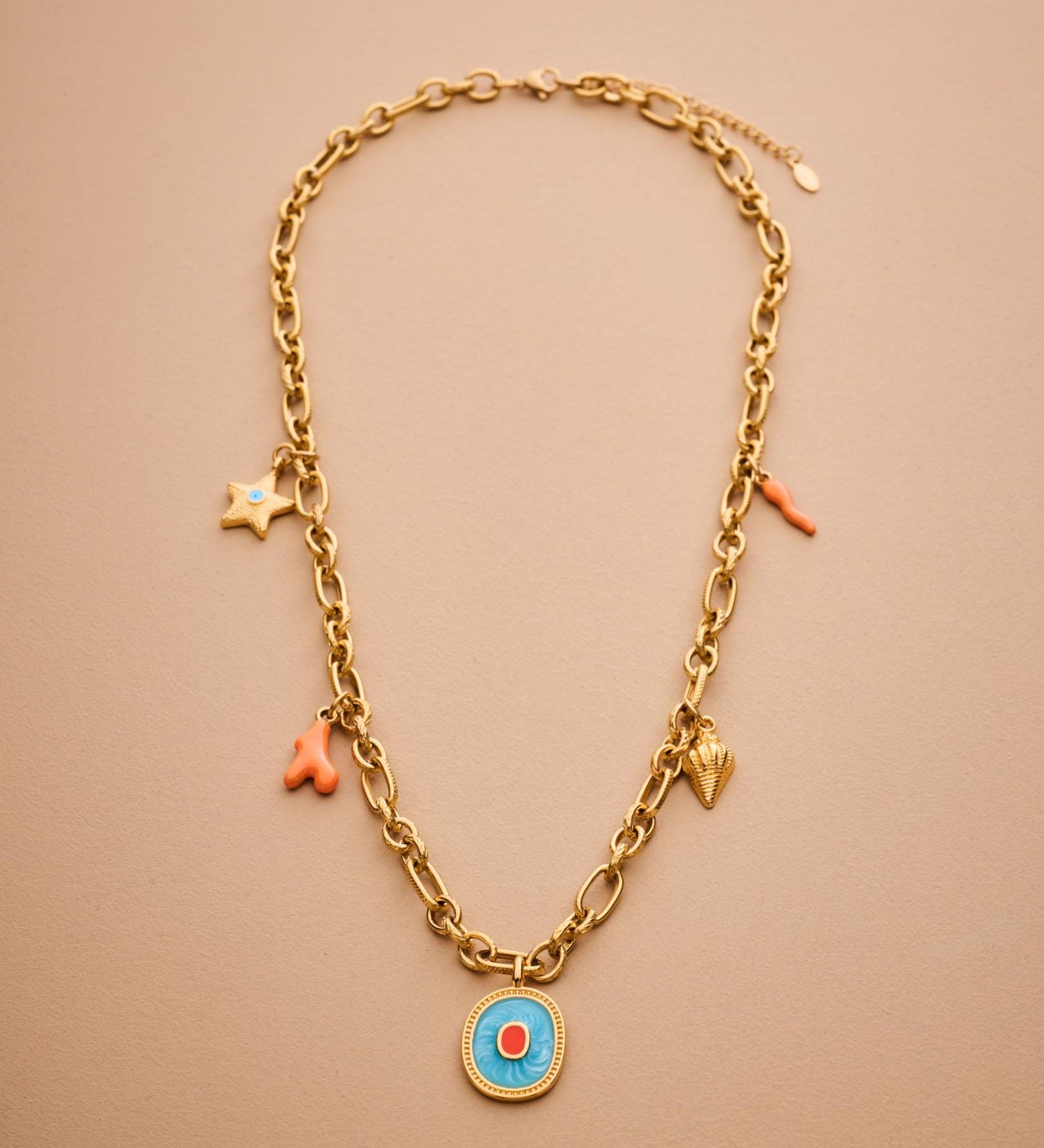 Gold Evil Eye & Sea Charms Necklace