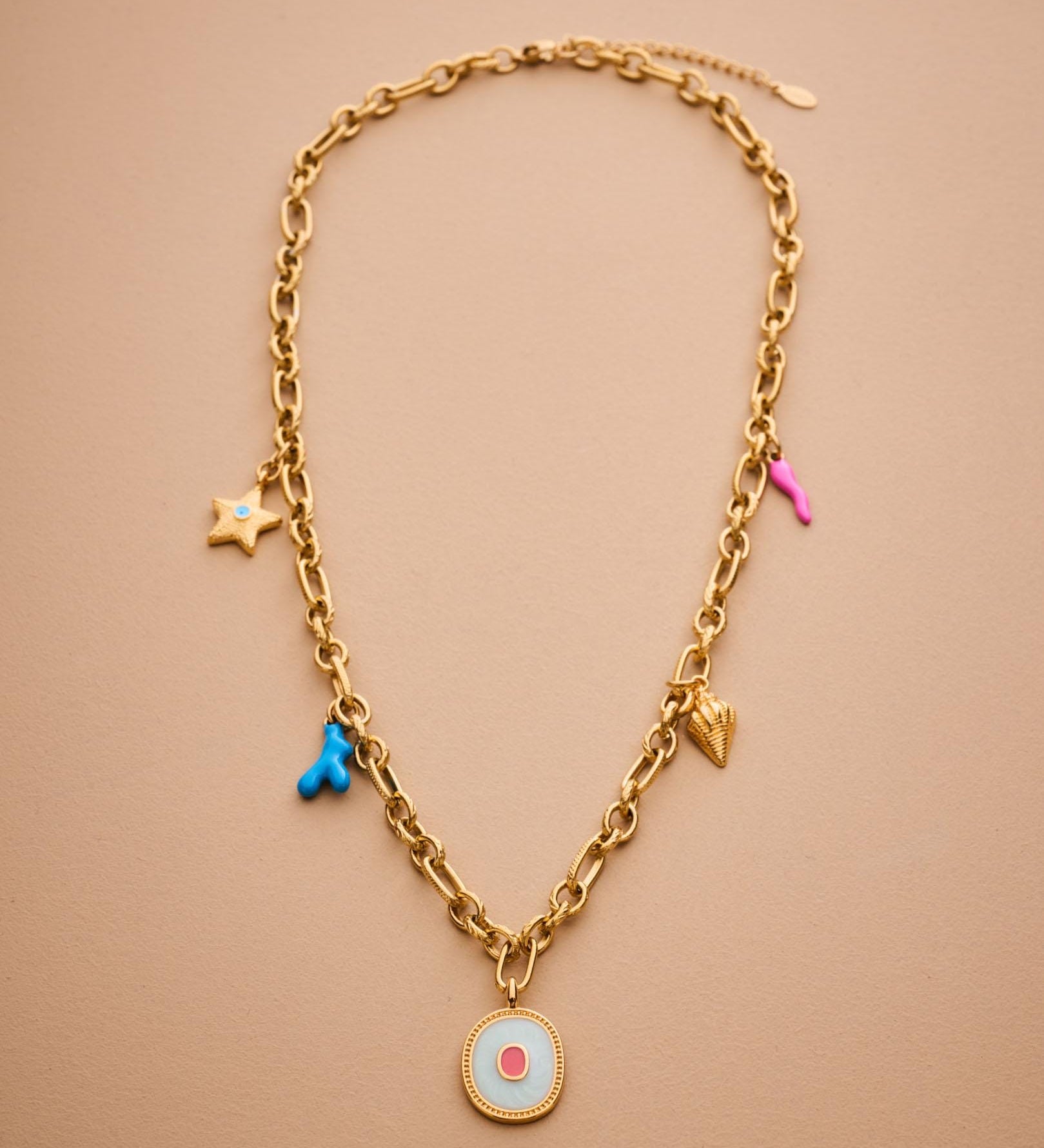 Gold Evil Eye & Sea Charms Necklace