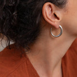 Silver Crescent Hoop Earrings