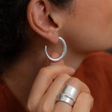 Silver Crescent Hoop Earrings
