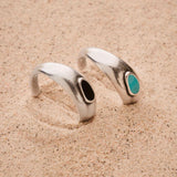 Silver Turquoise or Black Enamel Ring