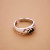 Silver Turquoise or Black Enamel Ring