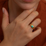 Gold Turquoise or Black Enamel Ring