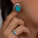 Silver Turquoise or Black Enamel Ring
