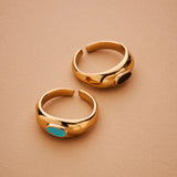 Gold Turquoise or Black Enamel Ring