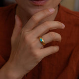 Gold Turquoise or Black Enamel Ring