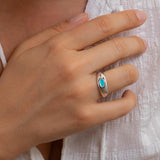 Silver Turquoise or Black Enamel Ring