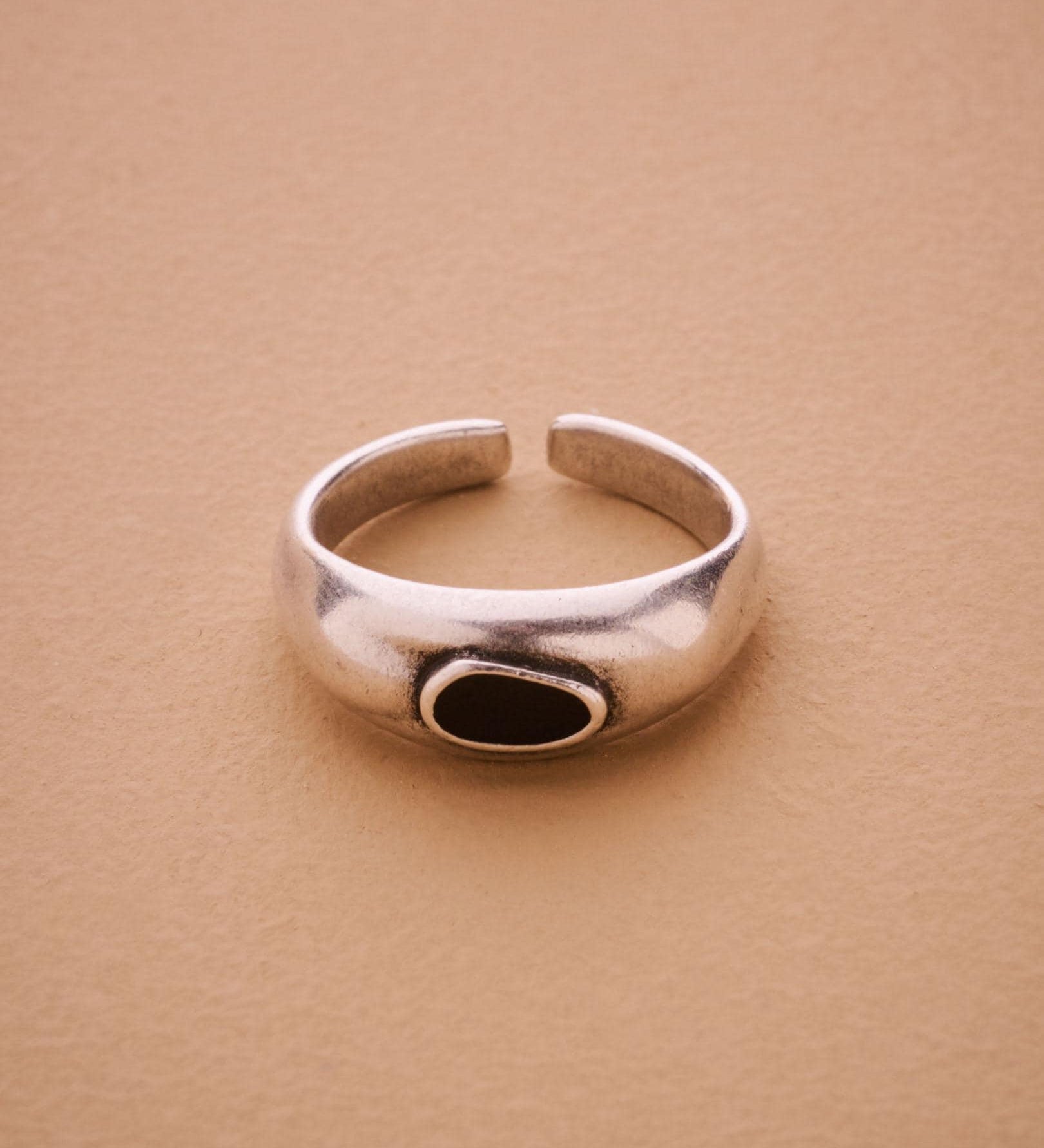 Silver Turquoise or Black Enamel Ring