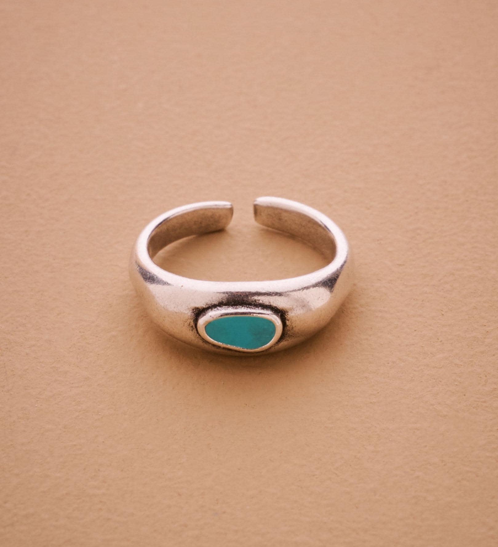 Silver Turquoise or Black Enamel Ring