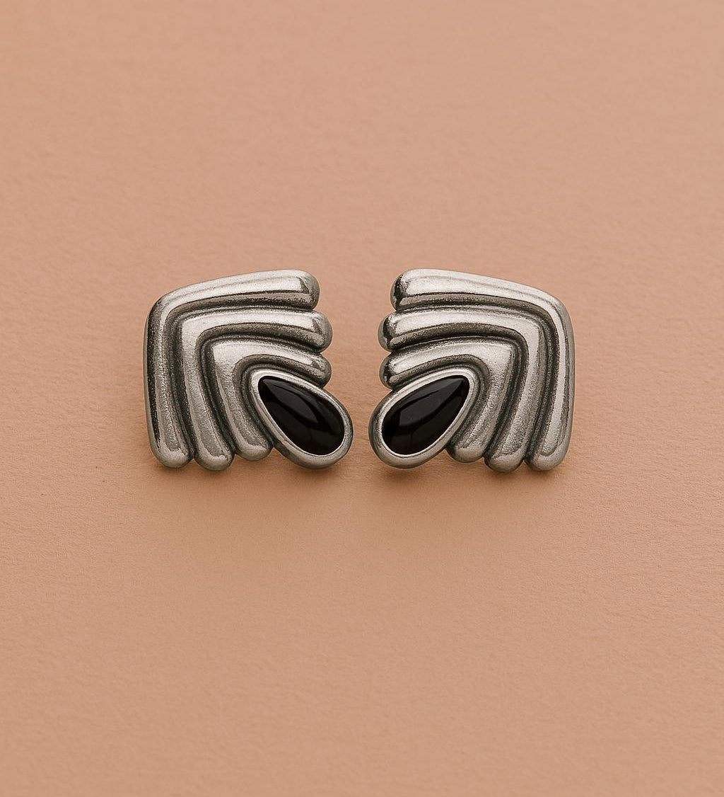Silver Art Deco Fan Earrings