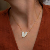 Gold White Enamel Heart Pendant