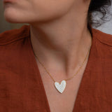 Gold White Enamel Heart Pendant