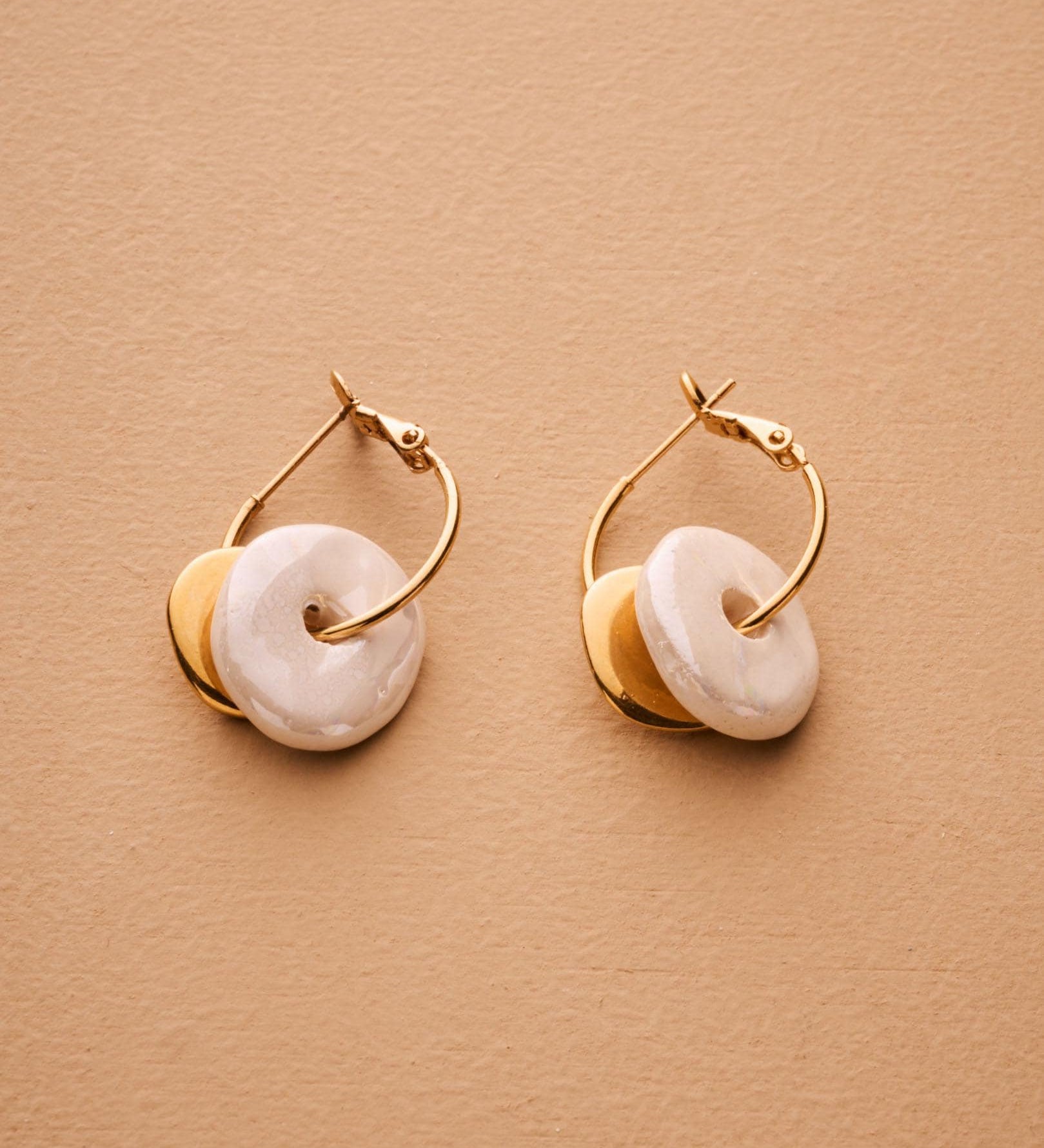 Gold Ceramic Coin Hoop Earrings