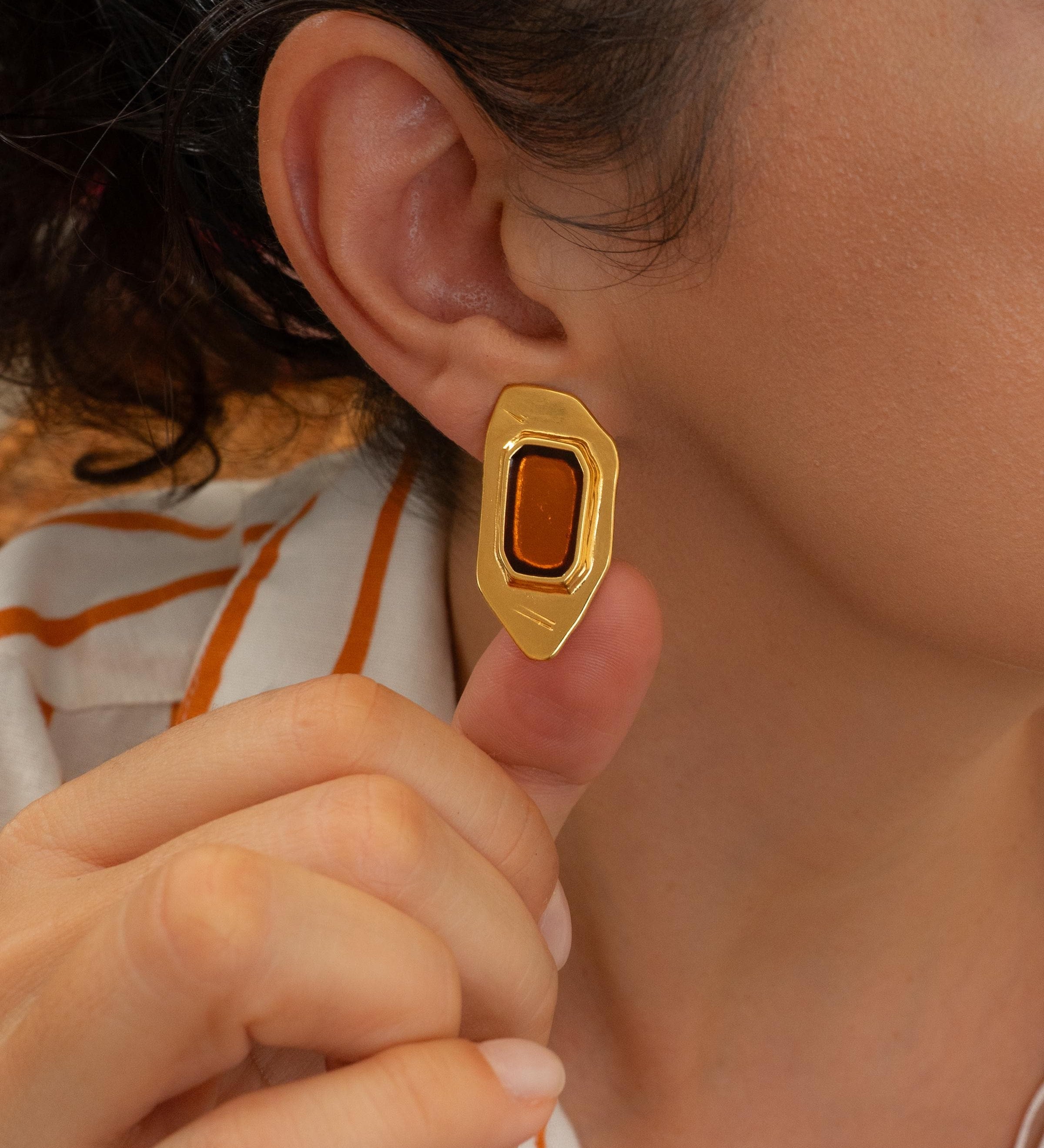 Gold Polygon Enamel Stud Earrings