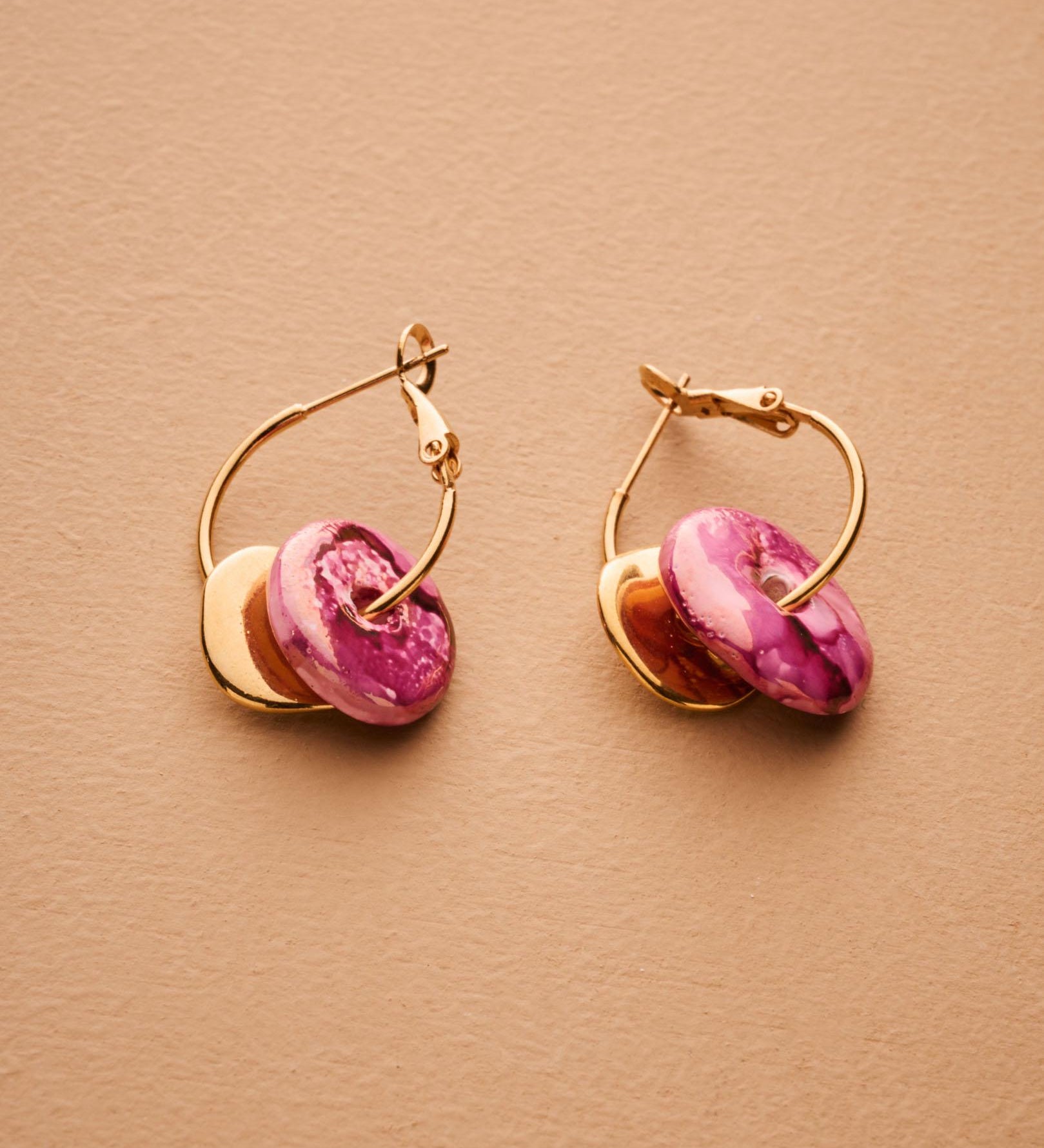 Gold Ceramic Coin Hoop Earrings