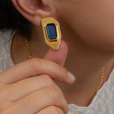 Gold Polygon Enamel Stud Earrings