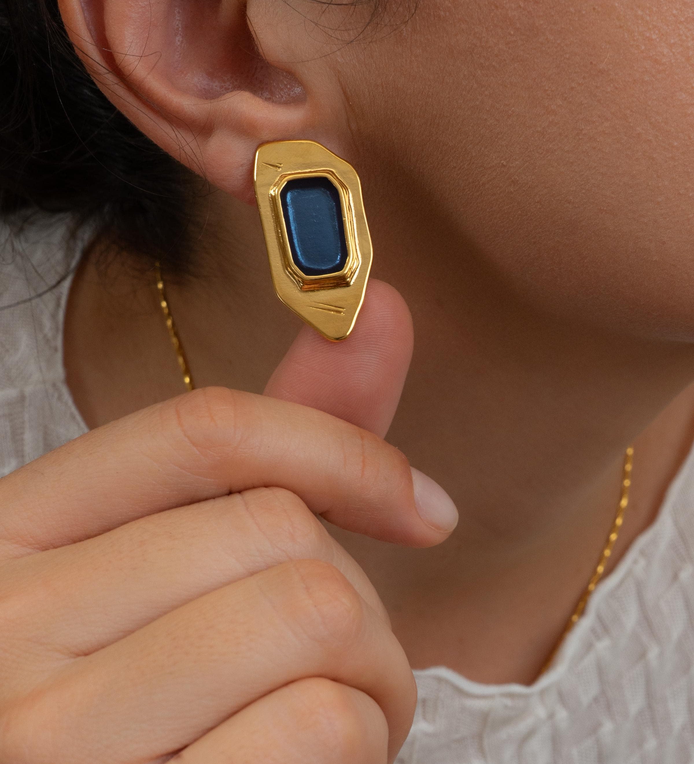 Gold Polygon Enamel Stud Earrings